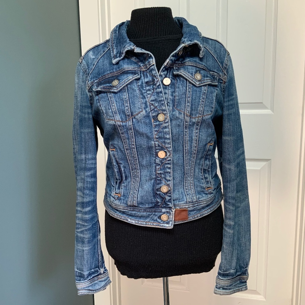 Pilcro and the Letterpress Avie Denim Leather Tab Jacket size small